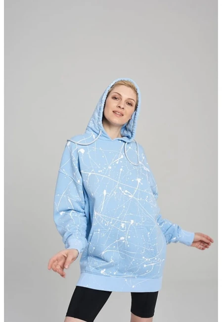 BLUZA DAMSKA HOODIE OVERSIZE SPLASH BLUE