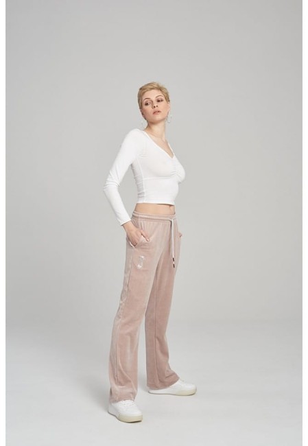 SPODNIE WELUROWE DAMSKIE PANTS FANCY VELVET BEIGE