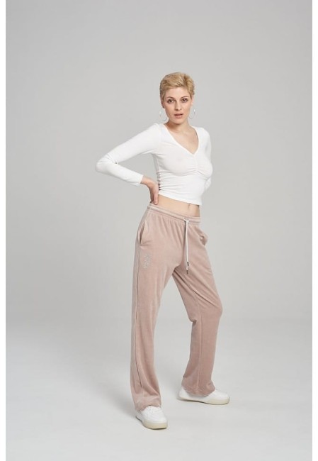 SPODNIE WELUROWE DAMSKIE PANTS FANCY VELVET BEIGE