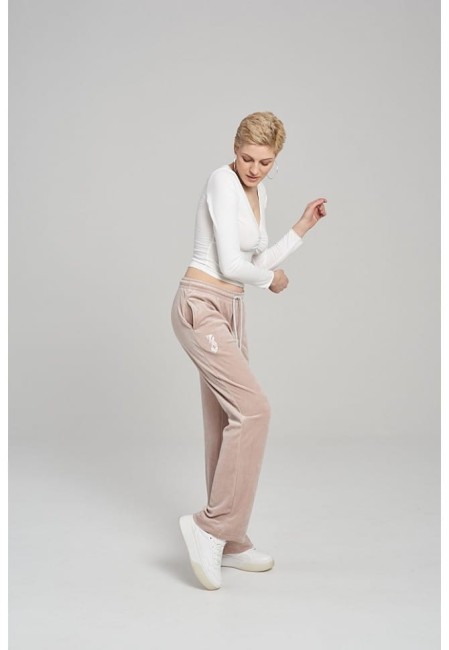 SPODNIE WELUROWE DAMSKIE PANTS FANCY VELVET BEIGE