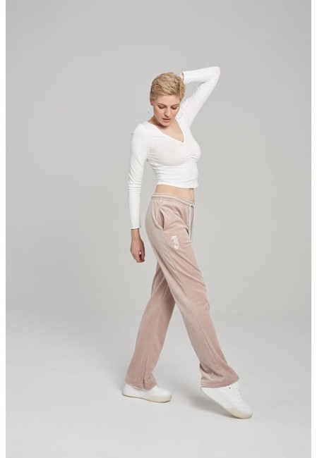 SPODNIE WELUROWE DAMSKIE PANTS FANCY VELVET BEIGE