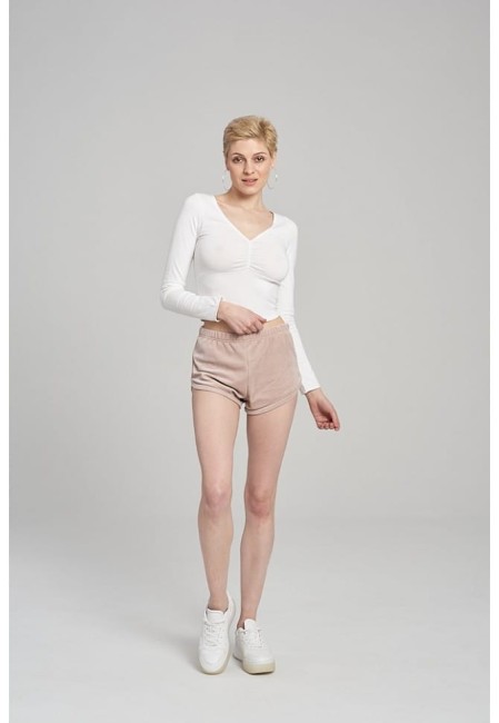 SZORTY WELUROWE DAMSKIE SHORTS VELVET BEIGE