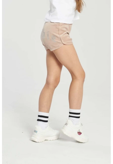 Szorty welurowe dziecięce SHORTS VELVET BEIGE