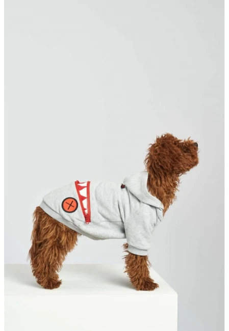 Bluza dla psa Hoodie Dog Grey, widok na pupilu w pełnej sylwetce