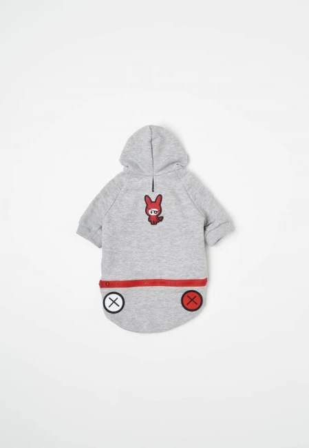 Bluza dla psa Hoodie Dog Grey, widok na przód z charakterystycznym nadrukiem